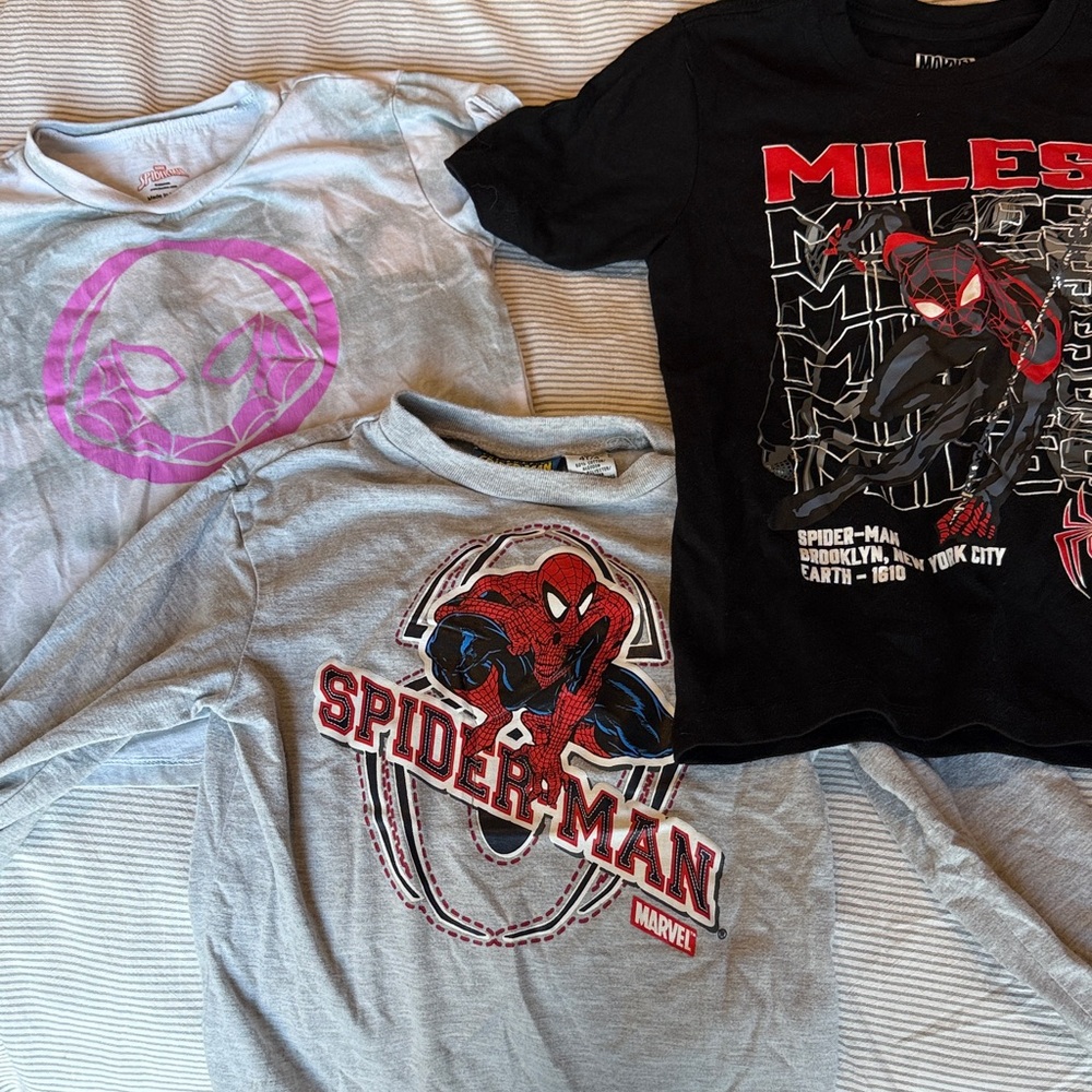 Marvel Spider-Man and Miles Morales T-Shirt Trio - Black, Gray, White